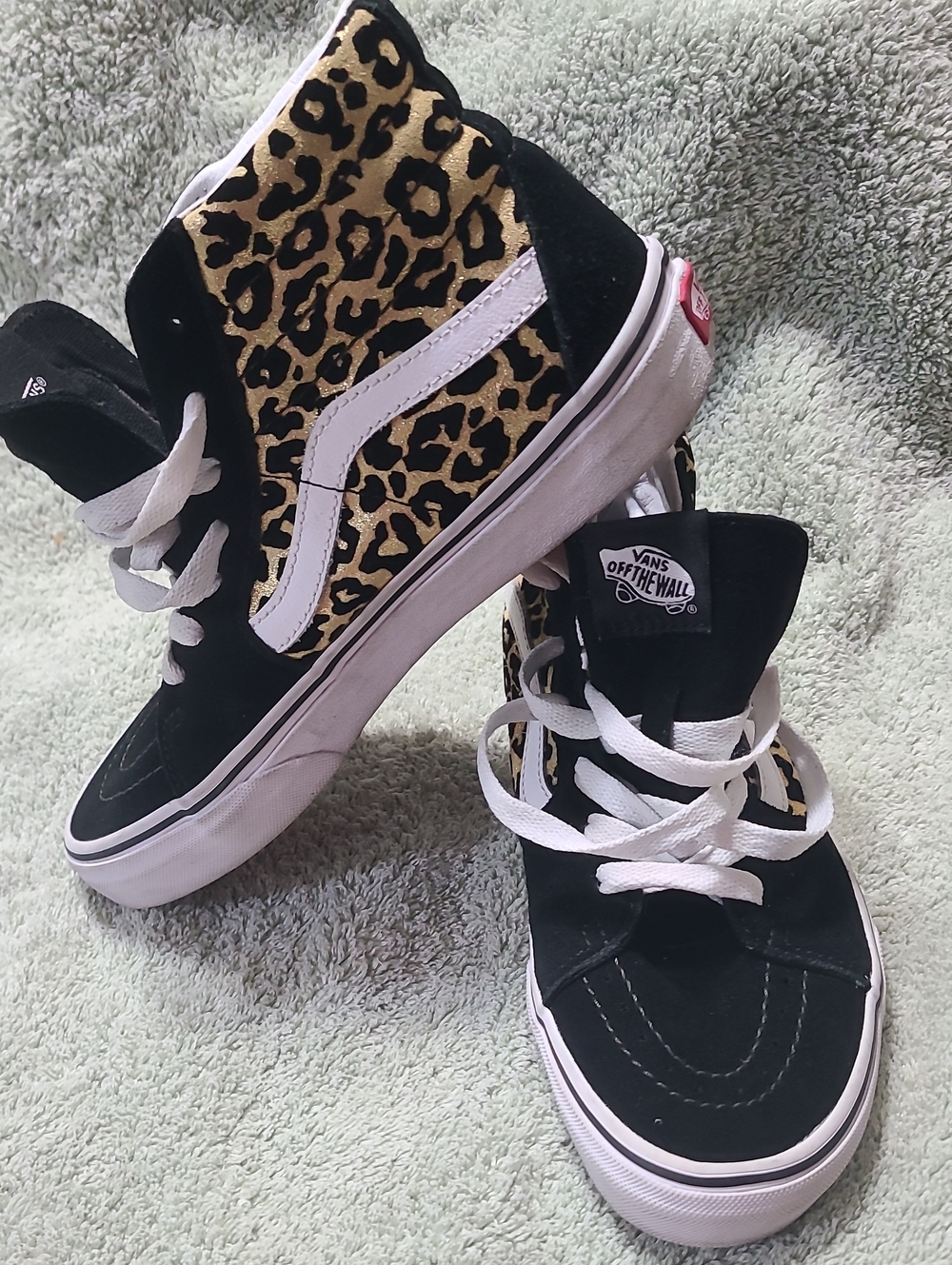 Vans Sk8-Hi Leopard Panel High Top Sneakers - Black, Gold, White